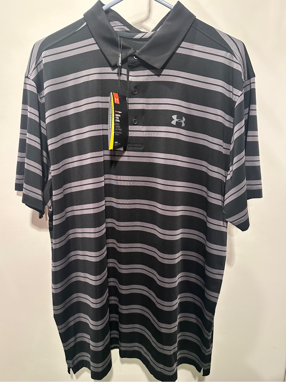 NEW Under Armour Black and Light Gray Striped Polo - 2XL